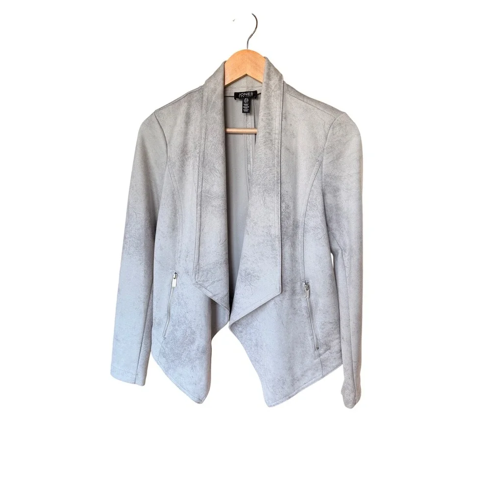 Jones New York Womens Gray Drape Front Faux Suede Jacket Size‎ S
